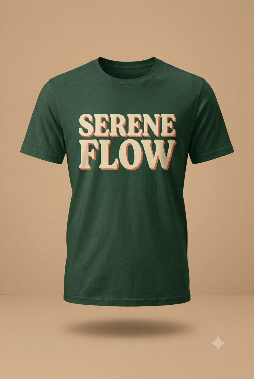 Serene Flow Retro Graphic T-Shirt - Forest Green